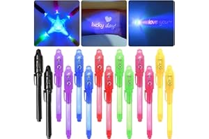 mokiu 14pcs Crayons à encre invisible, Stylo Invisible avec Lumière UV sans ombre Stylo Secret Espion Message Stylo Plume magique Cadeau d’anniversaire idéal pour les enfants