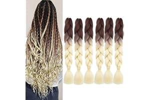 SHANGXIU Lot de 6 paquets d’extensions de cheveux synthétiques Jumbo colorées, résistantes à la chaleur, pour travail à la main, à crocheter, à tresser, pour box braids, etc. (61 cm, marron-blond)