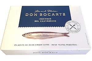 TU DESPENSA EN LA WEB Anchoas Don Bocarte 38-40 Filetes en Aceite de Oliva Virgen Extra - Anchoas en Aceite - Anchoas del Cantabrico - Peso Neto 198 gramos - Contenido Reducido en Sal
