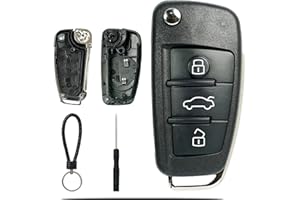 SUPALAND Coque Clé Compatible pour Audi A1 A2 A3 A4 A6 Q1 Q3 Q5 Q7 S3 S4 S6 R8 TT TéLéCommande Coque Voiture RéTractables 3 Boutons -avec Lame
