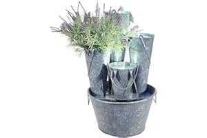 Primrose 70cm Rustic Effect Zinc Bucket 3 Tier Water Feature Planter Garden Patio Cascade with LED Lights