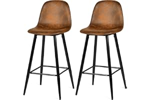 MEUBLE COSY Set med 2 barstolar med fotstöd 76 cm höjd och ryggstöd stol vintage kök läder mocka metallben