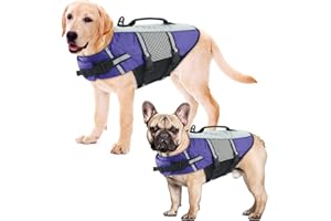 ALAGIRLS Dog Life Jacket Vest, Ripstop Dog Swimsuit Pet Life Jacket, Adjustable Dog Lifesaver with Reflective Stripes, High Visibility Flotation Vest for Small Medium Large Breeds, Upgraded-Purple XL