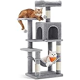 Feandrea Cat Tree, Height 112 cm, Multi-Level, 4 Scratching Posts | Cat Tower, 2 Platforms, 1 Cave, 1 Hammock, 2 Pompoms, Plu