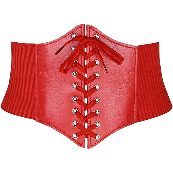PU Leather Corset Waist Belt, Lace-up Cinch, Elastic Back, 7.5in Wide Lace-up Cinch Belt Tied Corset Elastic Waist Costume  main image 3