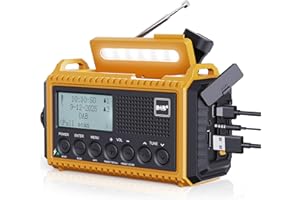ROCAM Portatile DAB Radio Energia Solare di Emergenza, DAB+ DAB FM Crank Dynamo Radio, 5000mAh Batteria Ricaricabile e USB con Torcia a LED per Campeggio All'aperto, Allarme SOS, Jack per Cuffie Giallo