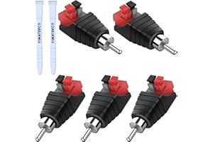 YIMATEECO Cinch Stecker Adapter, 5 Stk RCA zu Lautsprecher Kabeladapter Phono Cinch-Stecker zu AV 2 Pin Schraubklemme Audio Video Federpresstyp Balum Konverter Adapter für CCTV (5 Stück)