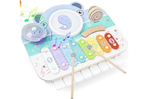 LZDMY Tamburo bambini, 6-in-1 batteria strumenti musicali per bambini da 1 2 3 anni con xilofono, giocattoli per bambini musica bambino pianoforte per compleanno Pasqua Natale regalo ragazza ragazzo