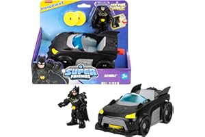 FISHER-PRICE Imaginext Coffret Batmobile Metal Force DC Super Friends avec véhicule, Figurine articulée Batman de 7,5 cm et Accessoires, Lanceur et 2 disques Inclus, JFJ68