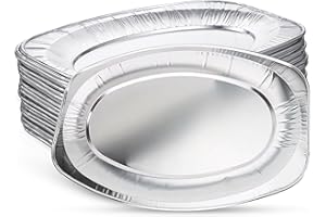 Zuvo Serving Platters for Party Food - Pack of 10 - Large Aluminium Foil Trays - 35x24cm / 14" - Oven & Freezer Safe Buffet Serving Platters for Parties, Sliver