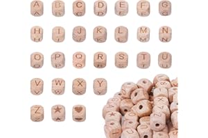 CHANUMETAL 100 Stück Buchstabenperlen Holz, Buchstaben Holz von A-Z Holzperlen zum Auffädeln, Holzbuchstaben Klein mit 10M Schnurseil für DIY