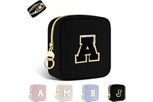 PLAYEXEN Neceser Personalizado Organizador Maquillaje para Niñas Mujer Inicial Bolsa de Cosméticos de Viaje de Tejido de Pana Multifuncional Bolso de Aseo Estuche Maquillaje Regalo Cumpleaño Navidad Negro A