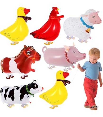 Palloncini che Camminano - 6pcs Animali Fattoria in Alluminio per Decorazioni Compleanno