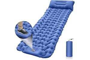 Aiuuee Matelas Camping Autogonflant, Imperméable Matelas Gonflable Camping avec Pompe à Pied et Oreiller, Ultraléger Portable Tapis de Couchage Autogonflant pour Camping Tente Voyage Randonnée, Bleu