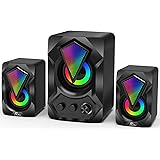 NJSJ Computer Lautsprecher mit Subwoofer,USB-betriebenes 2.1 Stereo Multimedia Soundsystem mit RGB Gaming LED Licht,3,5 mm Au