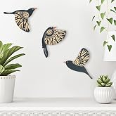 caju art &amp; decoration CajuArt Dekoratif &Uuml;&ccedil;l&uuml; Desenli Kuşlar Ahşap Duvar Tablo Dekor S&uuml;s