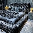Beds & Co Black Crushed Velvet Upholstered Regal Ambassador Bed Frame and Headboard - Mattress/Diamante Hand Made in the UK (Black Crush, Super King 6FT With Mattress)