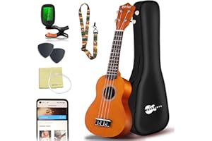Everjoys Soprano Ukulele, Uculele da 21 Pollici con Borsa, Accordatore, Corde Aggiuntive, Cinturino, Plettri, Okulele Strumento Musicale per Adulti, Bambini, Miel