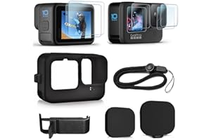 MHDUYEG Accessoires Gopro 10 GoPro12/11/10/9 Étui en Silicone Couvercle De La Batterie Deux Jeux De Films Trempés Boîte De Couleur Lanière du Couvercle De L'objectif Cordon De l'étui en Silicone