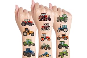 Qpout 10 Fogli di Tatuaggi Temporanei di Trattori per Bambini, Forniture per Feste a Tema Fattoria e Costruzione, Decorazioni per Compleanni