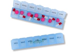 MEDIPILL - MED-S7-B Pastillero semanal francés - 1 pieza - 7 días/7 compartimentos - Pastillero semanal - Caja de medicamentos - Caja de píldoras cardio (azul)