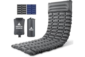 HIKENTURE Camping Mat, 28" Ultra-Wide Sleeping Mat with Pump Sack, Waterproof Inflatable Camping Mattress with Built-In Pillow, Lightweight Sleeping Pad for Camping Backpacking Hiking(Grey)