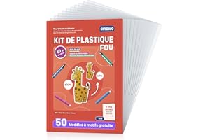Smowo® Lot de 10 films plastique fou magique A4 mat - Papier fou thermorétractable transparent pour bricolage