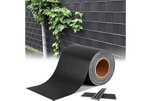 HENGMEI 195 m x 19 cm folia maskująca z PCW, pasy maskujące z folią ogrodzeniową, klipsy mocujące, ochrona przed wiatrem, płot ogrodowy, nieprzejrzysta, maty z podwójnym prętem, do ogrodzenia ogrodowego, na balkon (antracyt, 195 m)