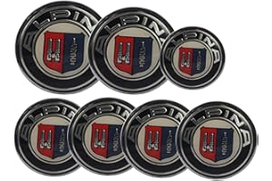 AOWIFT Hanway 7 piezas 82 mm 73 mm 68 mm 45 mm emblema delantero/emblema de maletero/tapas de volante, tapacubos para volante de coche, emblema de tapacubos central para auto, logo de Alpina para BMW