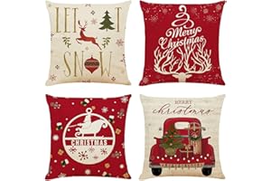 OYIMUA Zestaw 4 dekoracyjnych poszewek na poduszki 18 x 18 cm, Boże Narodzenie, lniane poszewki na poduszki, jeleń, 45 x 45 cm, czerwone, kwadratowe, na meble ogrodowe, salon, sofę, dom wiejski,