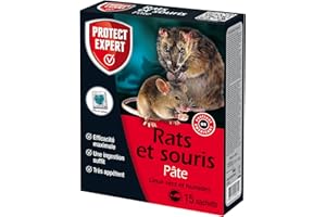 PROTECT EXPERT Anti Rats et Souris - Efficacité Radicale - Lieux secs & humides – 15 Sachets pâtes – 150g - Prêt à l'emploi - Une Ingestion Suffit- Très Appétent RASOU150N