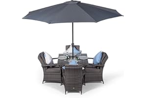 GIARDINO Arizona Rattan Dining Set | Luxury Square 4 Seater Grey Rattan Table & Chairs Set with Ice Bucket Drinks Cooler | Outdoor Poly Rattan Garden Dining Furniture Set with Parasol & Cover