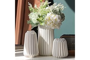 ‎KOGXSCEJ Vasen Deko -Weiße Keramik Vases Satz von 3 für Moderne Home Decor,Deco Matte Vase für Pampasgras,Vasen Deko Aesthetic Neutral Boho Skandinavische Deko Vases (A Weiß)