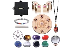 Yunoun Chakra Gem, Boule de Cristal, Cristal de guérison Reiki, Cordons Ajustables tissés - Jeu de Bracelets de Chakra