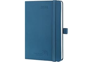 POPRUN Agenda 2024 Pequeña de Bolsillo 16 x 10,5 cm, Planificador Semanal 2024 con Porta Boligrafos Autoadhesivo, Planner Anual 2024 con 100 gsm Papel Certificado FSC®, Azul Cielo Nocturno