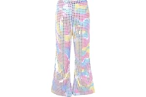 RAOPUZI Pantalones Largos Acampanados Pantalon Lentejuelas Niño Pantalones Niña Retro de Cuero Metálico Brillante para Danza Pantalón Chandal Jazz Cintura Elástica Traje de Baile para Fiesta Actuación