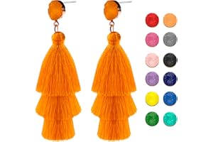 CUTILAND Red Layered Tassel Earrings,Bohemian Layered Tassel Wire Earrings,Bohemian Big Dangle Drop Earring,Stylish And Simple Women's Earring,Christmas,Carnivals,Birthday,Weddings,Party,Valentine Day Gift