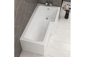 ROYAL BATHROOMS Qubix 1500 x 850mm Right Hand L-Shaped Shower Bath Bathtub with Front & End Panel Compact Bathroom Solution