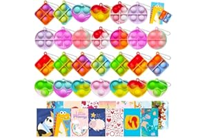 KIDRENFUN Party Bag Fillers Kids - 60 PCS Pop Fidget Toys for Kids, Lucky Dip Prizes Party Bag Toys, Class Prize Birthday Gifts, Party Favours Poppers for Girls Boys (30 Keyring + 30 Cards)