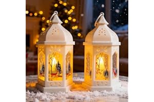 FUFRE Weihnachtsdeko Laterne, 2 Stück Weihnachtslaterne mit Timer, 18cm LED Weihnachtsbeleuchtung Innen Beleuchtete Windlicht Weihnachten, Weihnachtsdekoration Innen Laterne Weihnachten Tischdeko