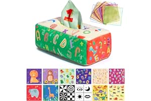 URMYWO zabawka dla niemowląt, sensoryczna zabawka w pudełku z 6 trzeszczącymi bibułkami i 12 kolorowymi szalikami, kontrast, trzeszcząca zabawka dla niemowląt od 3 6 9 12 miesięcy