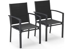 Flamaker Gartenstühle 2er Set Aluminium Outdoor-Stühle Belastbarkeit 140 kg campingstuhl Stark und regenfest gartenmöbel, Dunkelgrau
