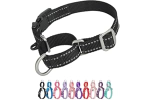Petiry Martingale Collar Reflective Nylon Collar Anti-pull Coller with Safety Quick Release Buckle,Escape-proof for Large Dogs Neck 38-50cm(Black,L)