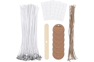ALLAVA Kerzendocht Set, 60 Stück Kerzendocht 20cm, Dochte für Kerzen, 60 Stück Dochtaufkleber, Kerzen Selber Machen Set, Kerzendochte für Kerzenherstellung Candle DIY