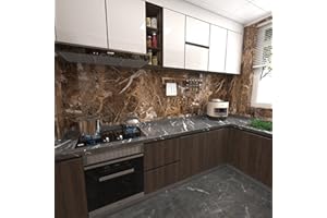 JSEVEM Sticky Back Plastic Brown Marble Contact Paper for Countertops 40cm×300cm Vinyl Granite Wallpaper Peel and Stick Kitchen Worktop Covering Furniture Stickers Wall Paper for countertop, Desk