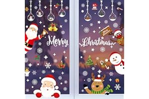 Stickers NoëL Fenêtre 160 Pcs, SUGUREII Autocollant NoëL Fenêtre Amovibles Statique PVC Autocollants, Decoration NoëL Fenetre Réutilisables, avec Père Noël, Flocons de Neige, Wapiti