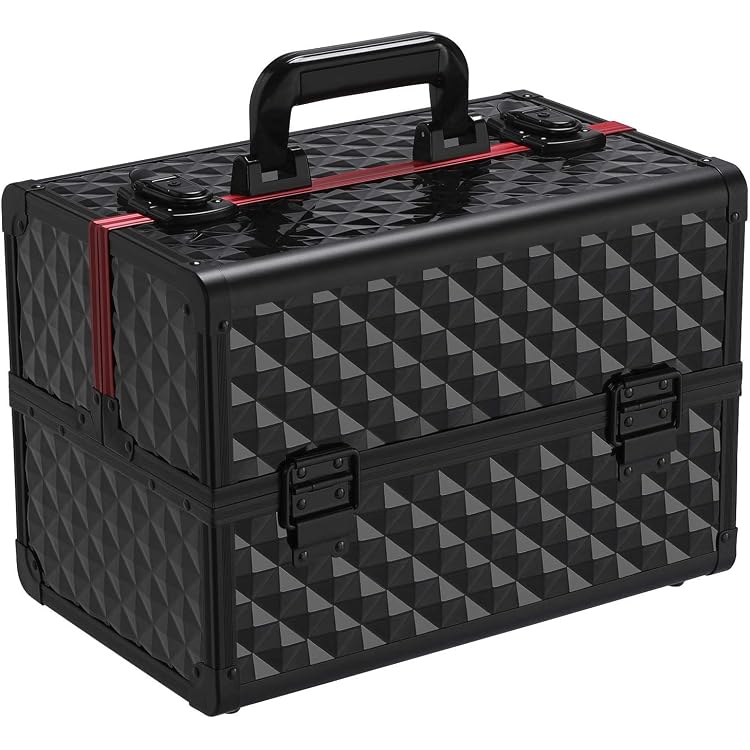 HOMCOM Kosmetik-Organizer Aluminium – 29x21x20 Cm, Mit Spiegel, Schlössern & Mehreren Fächern, Rosa
