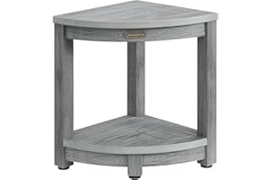 KAIMUBENCH Waterproof Shower Bench for Inside Shower, Gray HDPS Corner Shower Stool for Shaving Legs, Poly Lumber Shower Foot Seat, Plastic Bathroom Shower Bench Seat with Storage Shelf, Non-Slip/No-Maintenance