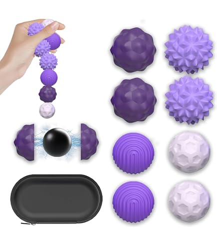 12 Pierres Sensorielles Magnétiques Anti-Stress – 4 Textures, Silicone – Boîte à Fermeture Éclair – Noir