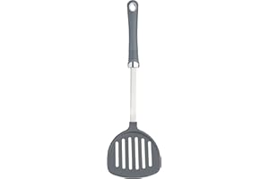 PRO-TOOLS & SOFT GRIP TOOLS KitchenCraft Professional Paletta Forata per Fritti in Nylon con Testa Arrotondata e Impugnatura Morbida, 36 cm, Colore Grigio/Argento, 36 x 10,5 x 3 cm